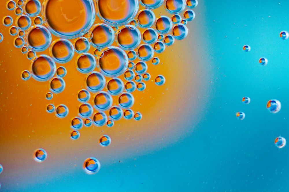 Abstract orange and blue water bubbles