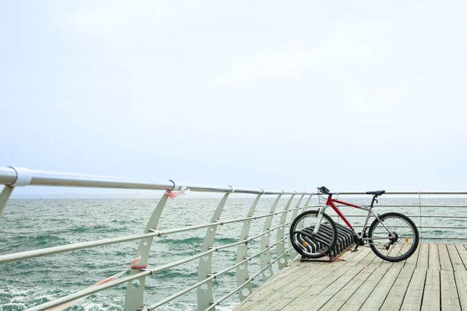 Sea view with bicycle, space for text