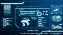 Blue hologram with robotic information on screen 4dvRA0