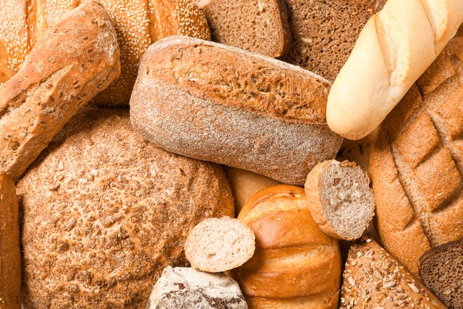 Different bakery products as background, closeup