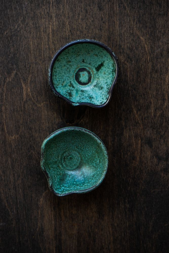 Top view of two ceramic carafes