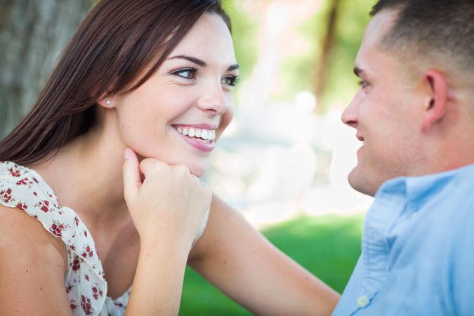 Happy Romantic Couple, Portrait in the Park.