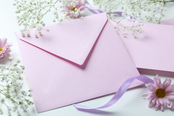 Light pink envelope with copy space