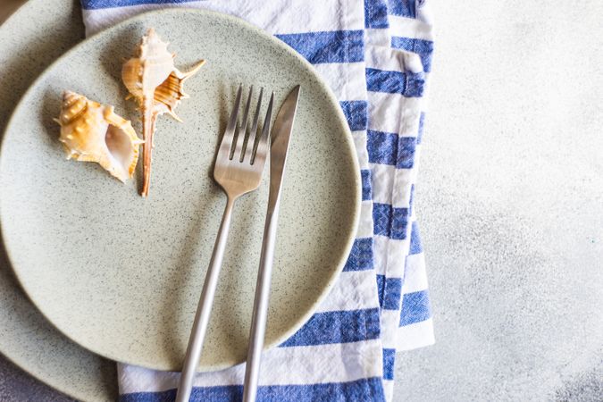 Marine table setting with sea shells