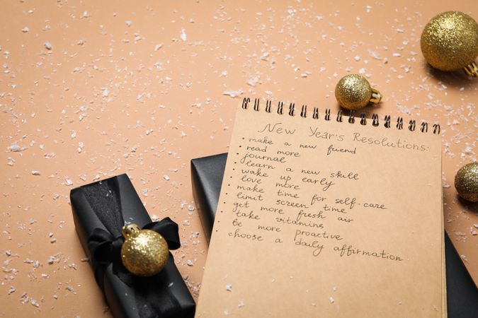 Concept of New Year Resolutions list, new year goals, space for text