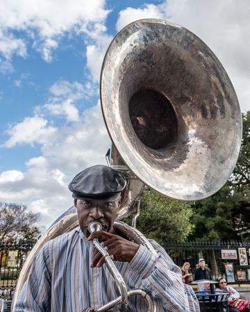 A sousaphone player, New Orleans, Louisiana