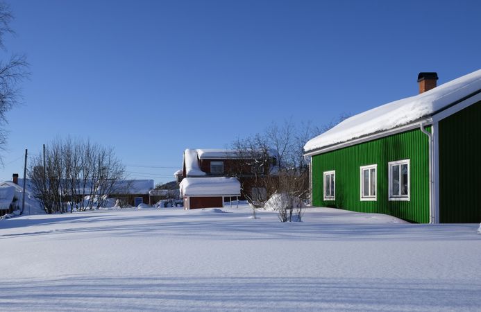 Snowy winter day in village
