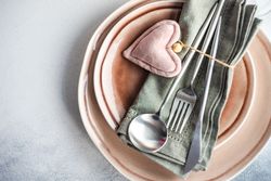 Pastel table setting for Valentine's day with felt pink heart