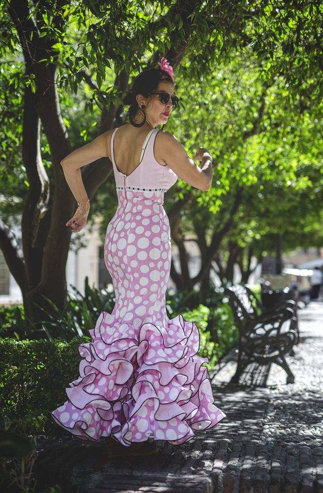 Erratic woman in flamenco dress