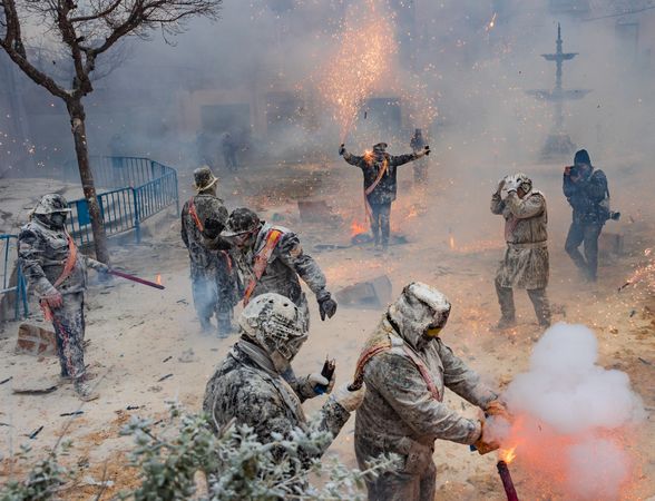 Ibi, Spain - December, 28 2018: People celebrating victory in flour and eggs battle