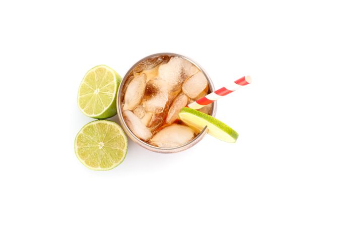 Glass of cold cola isolated on blank background