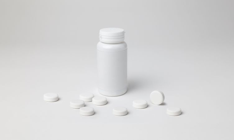 Mockup of a closed aspirin bottle, plastic material