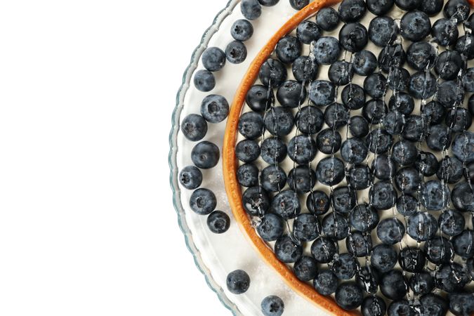 Tray with blueberry pie isolated on light background