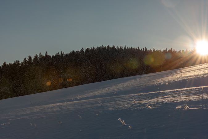 Sunrise landscape in the snowy nature Germany