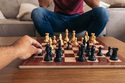 Chess game at home. Chess board with the pieces placed