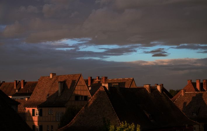 Alsace roofs under a cloudy sky in the early evening