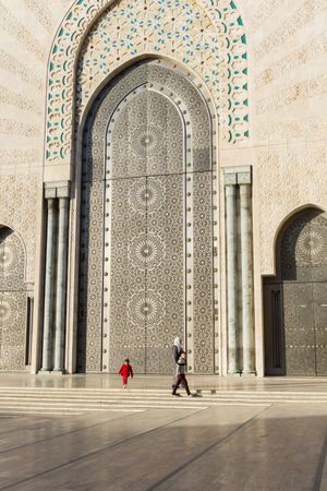 People walking beside Hassan II Mosque