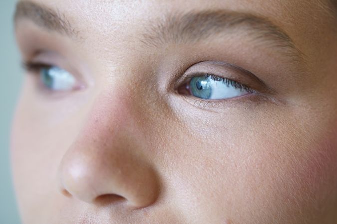 Close-up of the blue eyes of a white woman