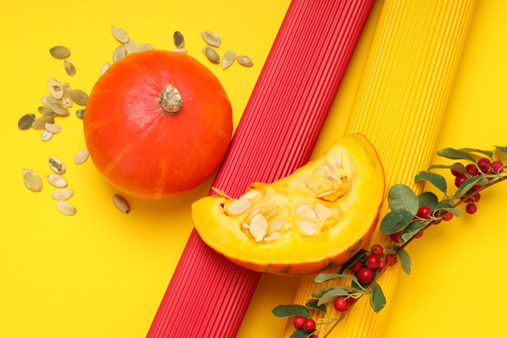 Concept of Autumn vibe food, Pumpkin, Pumpkin seeds
