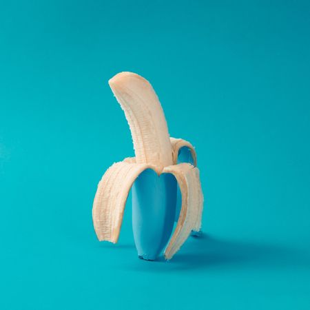 Painted blue peeled banana