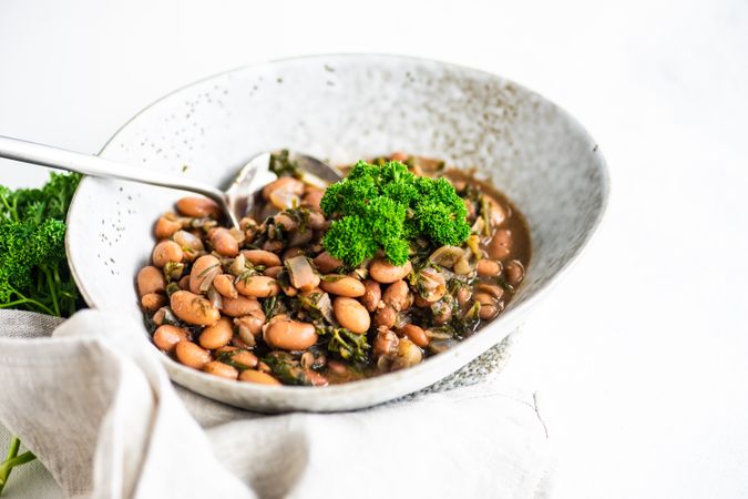 Traditional Georgian bean dish - lobio, served in modern textured ceramic bowl