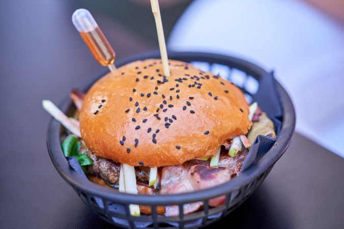 Delicious burger with vegetables and meat