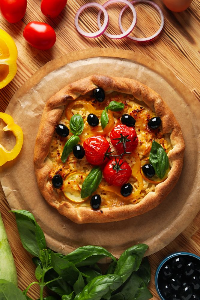 Concept of tasty food, Vegetable galette, top view