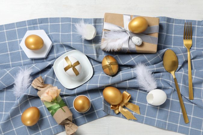 Concept of Richness, golden eggs, top view