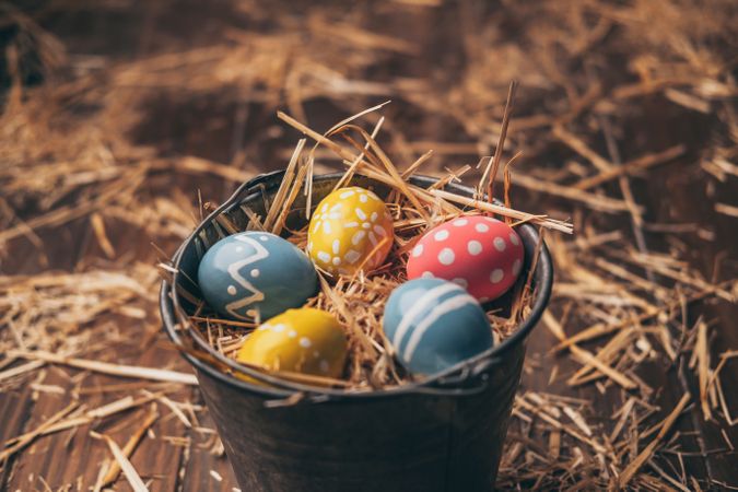 Set of Easter eggs on straw