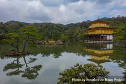 Kinkaku-ji Buddhist temple  near green trees and lake 4jdJv0