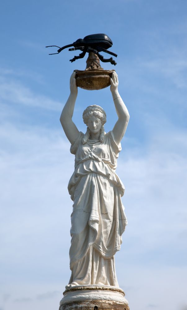 The Boll Weevil Monument stone statue in Enterprise, Alabama