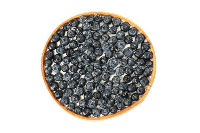 Tasty blueberry pie isolated on light background