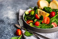 Fresh organic salad with spinach and cucumber