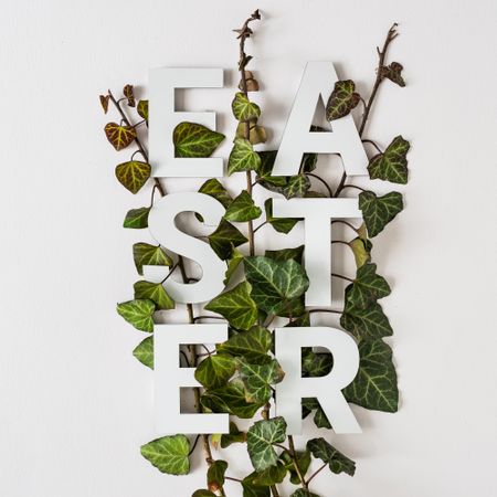 Green vine leaves with “EASTER” text