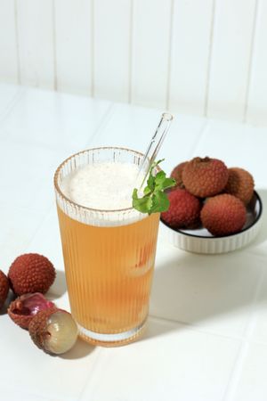 Ice Lychee Tea with Canned Litchi.