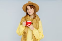 Concept of people, young woman on light gray background