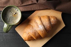 Top view of pastry with coffee