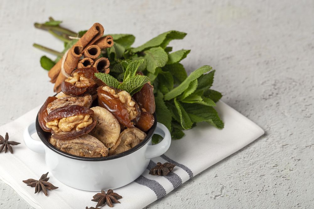 Dates fruits with walnuts, mint and cinnamon for Ramadan