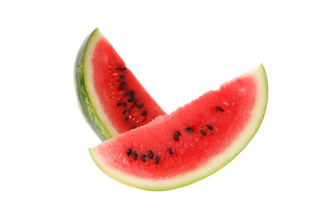 Fresh watermelon slices isolated on blank background. Summer fruit