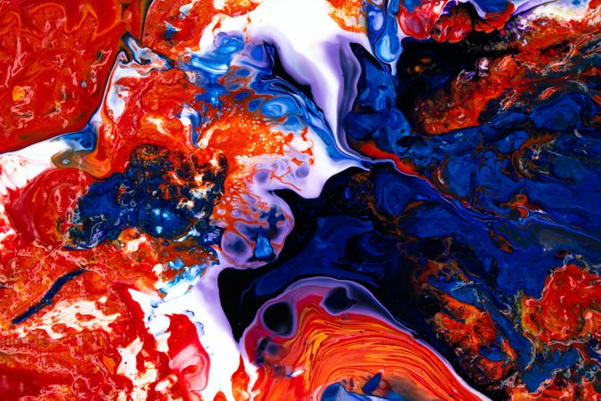 Blue and Red Fluid Art, Abstract Acrylic Pouring