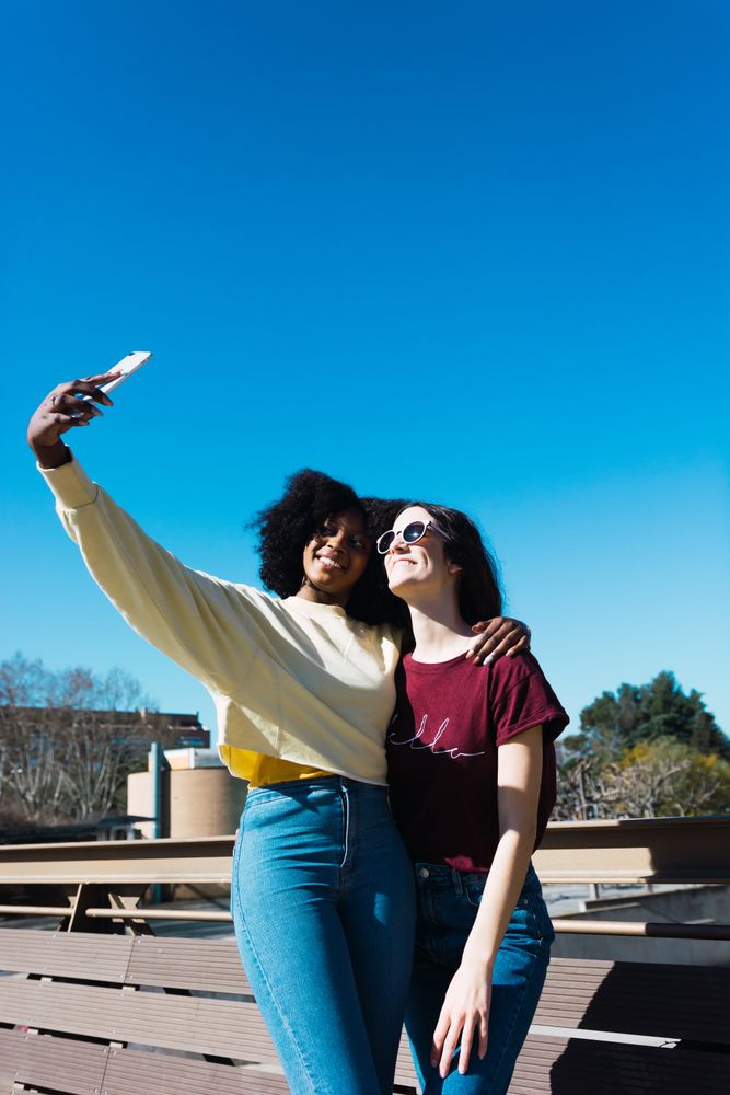 Making a selfie on a sunny summer day