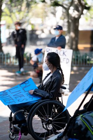 Los Angeles, CA, USA — June 16th, 2020: activist leading rally for BLM