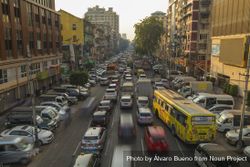 Yangon, Myanmar - December 19, 2019: Rush hour and traffic jams in Yangon city 4mOzN0