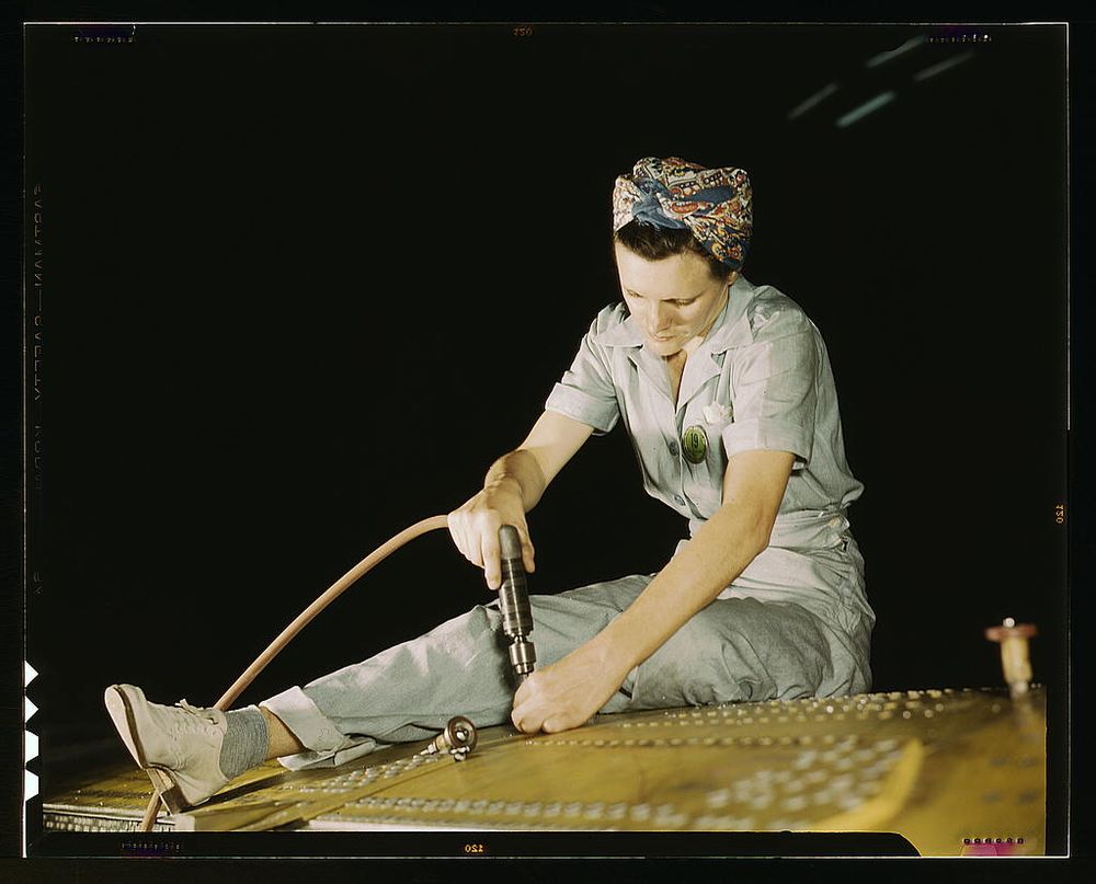 Fort Worth, TX, USA - 1942: Drilling on a Liberator Bomber