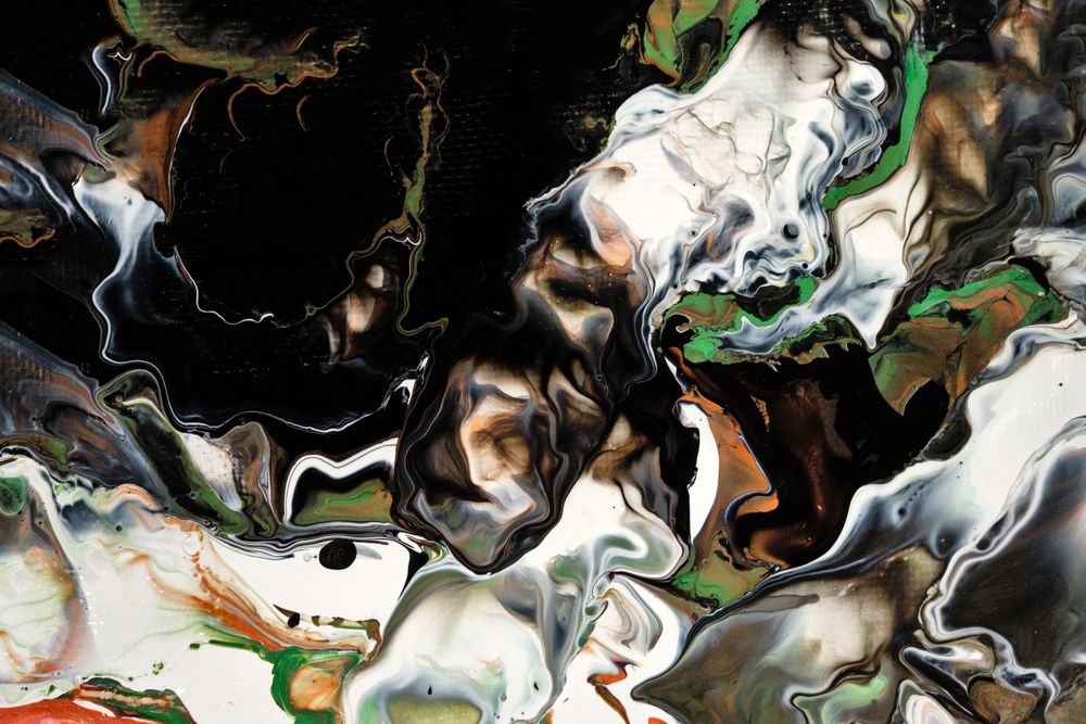 Green and Orange Fluid Art, Abstract Acrylic Pouring