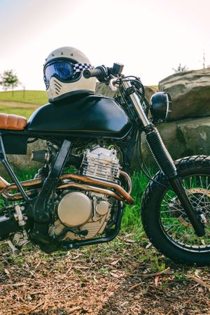 Custom motorcycle parked on the road
