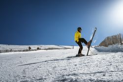 Man skiing on winter day
