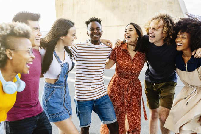 Group of happy multiracial people having fun together outdoor