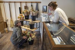 Female gardeners bringing fresh bouquets of flowers to local shop owner
