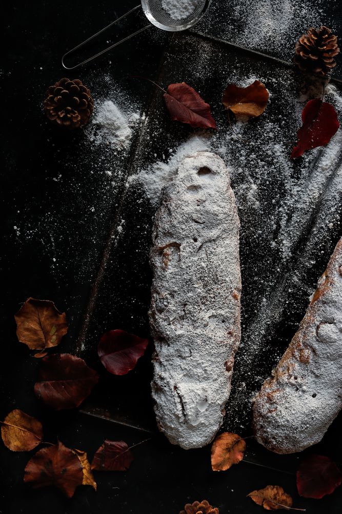 Stollen with powdered sugar